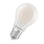 LEDVANCE LED-standardpære med mat hvid glaskuppel og synlig E27-sokkel set skråt fra en anden vinkel.