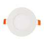 V-TAC rundt mini LED-indbygningspanel på 3 W med hvid front og orange fjederclips set forfra.
