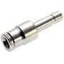 Norgren PUSH-IN indstiksreduktion i forniklet messing med 6 mm slangediameter og 8 mm udvendig diameter, isoleret på hvid baggrund.