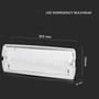 Dimensioner på V-TAC 3W LED nødbelysning vist med pilene: 350 mm længde, 110 mm højde og 56 mm dybde.