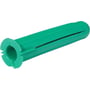 Grøn Schneider Electric TP Plug TP 4, 12 × 60 mm, set skråt med åbent hulrum og langsgående slids.