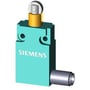 Siemens kompakt positionsafbryder i turkis med M12 stik og rullestempel, 30 mm bred, 1 NO+1 NC.