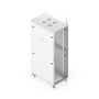 Ubiquiti 42U rackskab med 1000 mm dybde, hvor sidepanelet er åbnet, så de indvendige skinner ses.