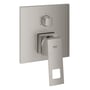 Grohe Eurocube etgrebsbatteri med 3-vejs omskifter i børstet stålfinish og firkantet vægplade.
