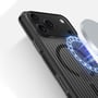 Det sorte 4smarts Design Case Aero-cover ses på en telefon ved en magnetisk oplader til iPhone 18 Pro og 17 Pro.