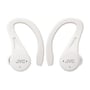 Et par hvide JVC HA-EC25T True Wireless in-ear høretelefoner vist individuelt uden emballage.