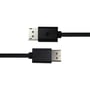 Deltaco DisplayPort-kablets to stik ligger vandret med det sorte kabel ført ud til hver sin side.
