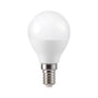 V-TAC LED-pære med E14-fatning set forfra, med rund hvid skærm og synlig metalskruefatning.