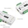 Nærbillede af LEDlife trappe LED controlleren, der viser dens tilslutningsporte og funktionelle knapper til lysstyrke og tidsforsinkelse.