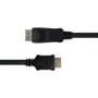 Deltaco DisplayPort til HDMI-kabel i sort, 2 meter, vist lige forfra med DisplayPort- og HDMI-stikkene.