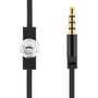 STREETZ in-ear-headsettets flade sorte kabel med kontrolknap og guldfarvet 3,5 mm jackstik.