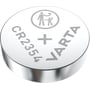 Nærbillede af et Varta CR2354 lithium knapcellebatteri, der viser sølvfarvet metal og grå tekst med advarselssymbol.