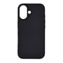 Sort silikonecover til iPhone 17 set bagfra med stor kameraåbning og separat lille udskæring.