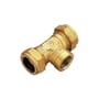 Tiemme kompressions T-stykke i messing med 22mm rørkoblinger og 1/2" gevindmuffe til drikkevand, varme og gas.