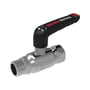 Broen Ballofix Full Flow rustfrit stål kuglehane med langt sort L-greb, 3/4" MF gevind og DN20 mål.