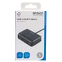 Deltaco USB-A hub med 4 porte og 5 Gbps hastighed præsenteret i dens emballage med tydelig mærkning og produktillustration.
