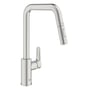 Grohe Eurosmart køkkenarmatur i Supersteel med højt, buet udløb og praktisk håndtag for temperaturstyring.