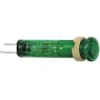 Schneider Electric grøn lysdiode XVLA 233 med 8mm diameter og 24V, vist med messingfatning og terminaler.