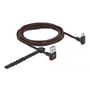 Sammenrullet DeLock USB 2.0 kabel på 1 meter med EASY-USB Type-A og USB-C hanstik, sort med røde detaljer og velcro-strop.