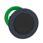 Schneider Electric Harmony XB5/ZB5 flush trykknaphoved i sort plast med en grøn monteringsring på en hvid baggrund.