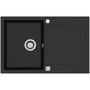 Lavabo Saturn 780 sort komposit køkkenvask med bakke, krom afløbssæt og hanehul monteret på hvid baggrund.