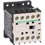 Schneider Electric 3-polet kontaktor LP4K1201BW3 med 24V DC spole, 1 NC kontakt og 12A AC3 strøm, vist fra siden med tydelig mærkning.