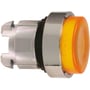 Schneider Electric Harmony Style 4 trykknap i ophøjet, orange farve med kromring og monteringsdele.