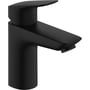 Hansgrohe Logis 100 håndvaskarmatur i mat sort, med etgrebsbetjening og en moderne SoftCube-designprofil på hvid baggrund.