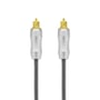De to stik på Deltaco optisk Toslink-kabel på 5 meter ses forfra med kabelenderne nedad.