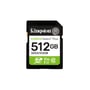 Kingston Canvas Select Plus G3 SDXC-hukommelseskort på 512 GB set lige forfra med grøn og hvid mærkning.