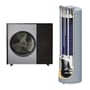 ScanTherm Blokhus 12 kW varmepumpe udedel ved siden af en snitte-visning af Combi tanken.