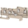 Weidmüller AIO22 1,5 SI-PE beige signalklemme med push-in tilslutning til 1,5 mm² kabler, vist fra siden med tydelige terminaler.