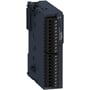 Schneider Electric TM3 analog indgangsmodul med 8 kanaler og 12-bit opløsning, vist med skrueterminaler på mørkeblå baggrund.