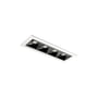 SG Armaturen Inspire R 150 downlight i hvid aluminium med fire sorte, kubistiske reflektorer, der giver lav blænding.