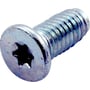 Detaljeret nærbillede af en Cubic cylinderskrue med torx-stik og lavt hoved, fremviser skruens gevind og materiale.