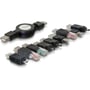 DeLOCK kabeltaske med udtrækkeligt USB-kabel og forskellige USB-, netværks- og andre adaptere lagt frem.