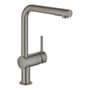 Grohe etgrebsbatteri i børstet krom med 223 mm tud og 3/8 tommer tilslutning, vist med hvid baggrund.