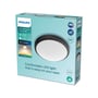 Philips Doris CL257 loftlampe i sort emballage med LED-lys, 6W, IP44 klassificering og EyeComfort teknologi vist fra siden.