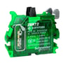 Schneider Electric ZBRT2 senderens sideprofil, fremhæver dens kompakte design og grønne farve.