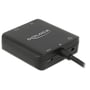 Delock HDMI-lydudtrækker set fra siden med micro-USB-strømindgang, 3,5 mm lydudgang og fast HDMI-kabel.