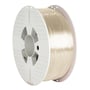 Nærbillede af en rulle transparent Verbatim 3D printer filament PET-G, 1.75mm diameter, isoleret på en hvid baggrund.