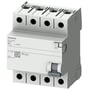 Siemens SENTRON 5SV5 fejlstrømsafbryder, 4-polet Type A, set mere forfra med tydelige tilslutningspoler, testknap og betjeningsgreb.