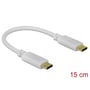DeLock USB Type-C-opladningskabel på 15 cm vist bøjet med begge USB-C-stik synlige; PD 100 W og E-Marker.