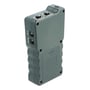 Bagside af DeLock kabeltester, viser DC In, DC Out porte og et batterirum til nem udskiftning.