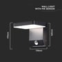 Målskitse af V-TAC 17W LED væglampe med sensor, viser dimensioner på 160x178x170 mm.