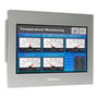 Schneider Electric Pro-face ST6000 HMI-panel med temperatur-overvågning og seks tankmålere vist på skærmen.