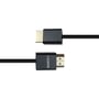 Deltaco ultratyndt HDMI-kabel i sort set fra siden, hvor de to stik vender hver sin vej.