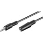 Sort 1,5 meter langt audiokabel med 3,5 mm minijack han- og hun-stik til lydforlængelse.