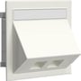 Wibe dataudtag i hvid RAL9010/60 med vinklet design til to keystone-moduler på en hvid baggrund.