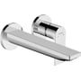 Hansgrohe Rebris S håndvaskarmatur 80 i krom med 200mm fremspring og en rund, blank overflade, monteret på væg.